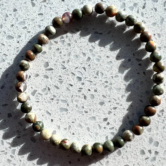 Rhyolite Beaded Stretch Bracelet 4 mm - Picture 1 of 6